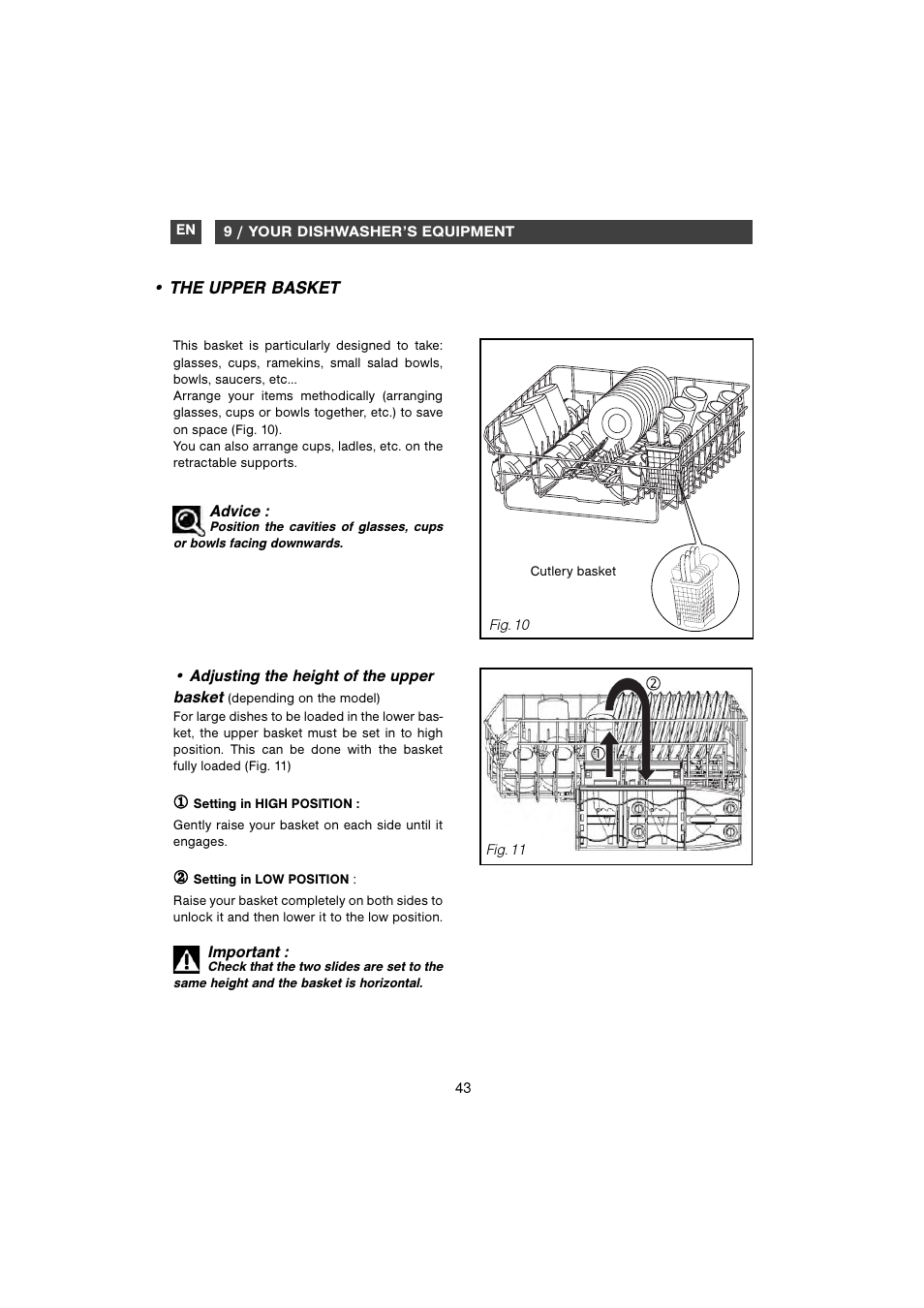 The upper basket | DE DIETRICH DVH930 User Manual | Page 14 / 31