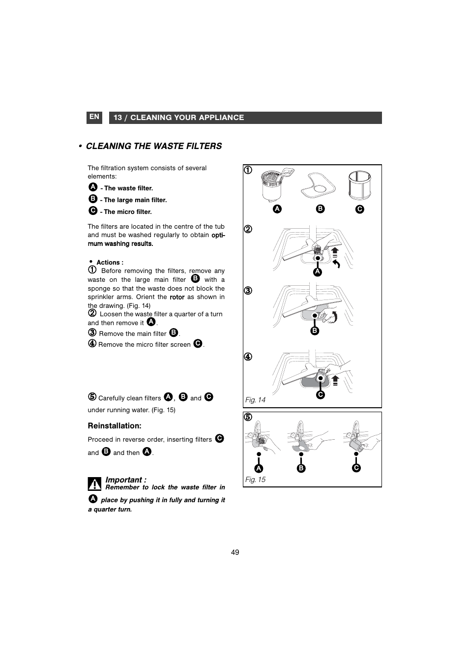 Cleaning the waste filters | DE DIETRICH DVH930 User Manual | Page 20 / 31