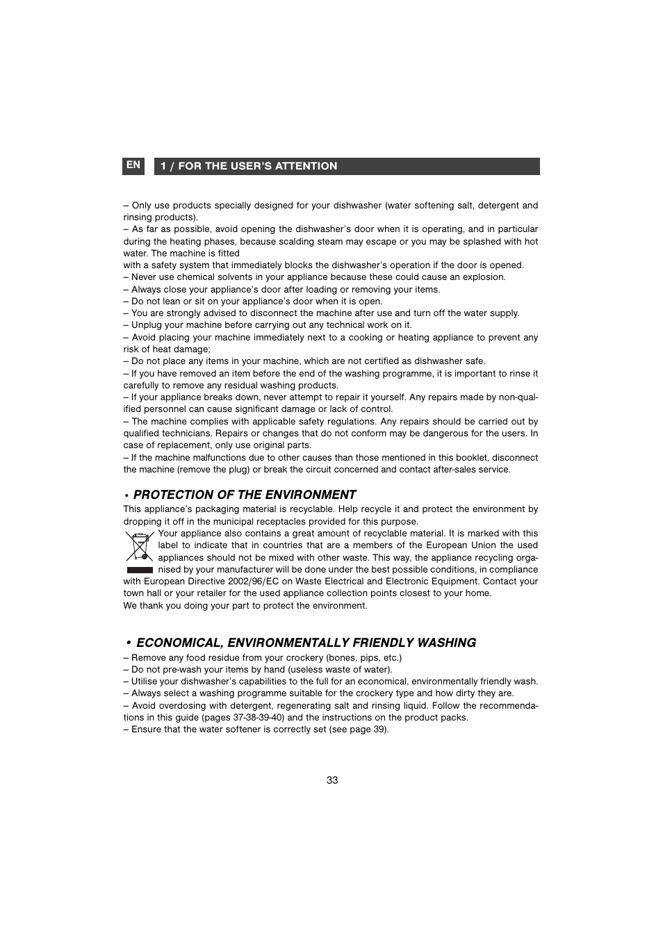 Protection of the environment, Economical, environmentally friendly washing | DE DIETRICH DVH930 User Manual | Page 4 / 31