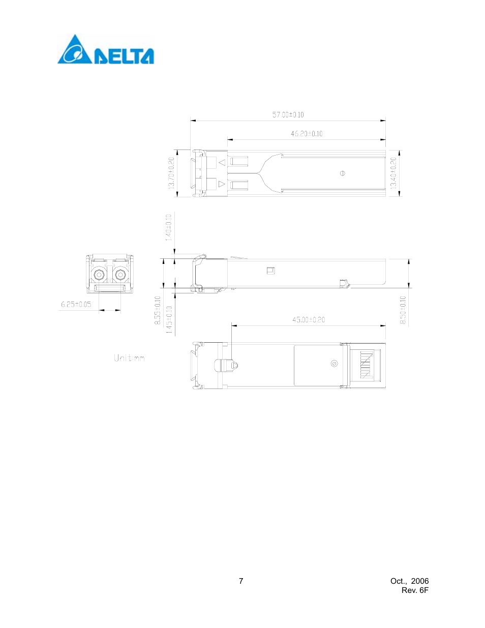 Package outline drawing | Delta Electronics Multimode SFP Transceiver LCP-1250A4FDRx User Manual | Page 7 / 14