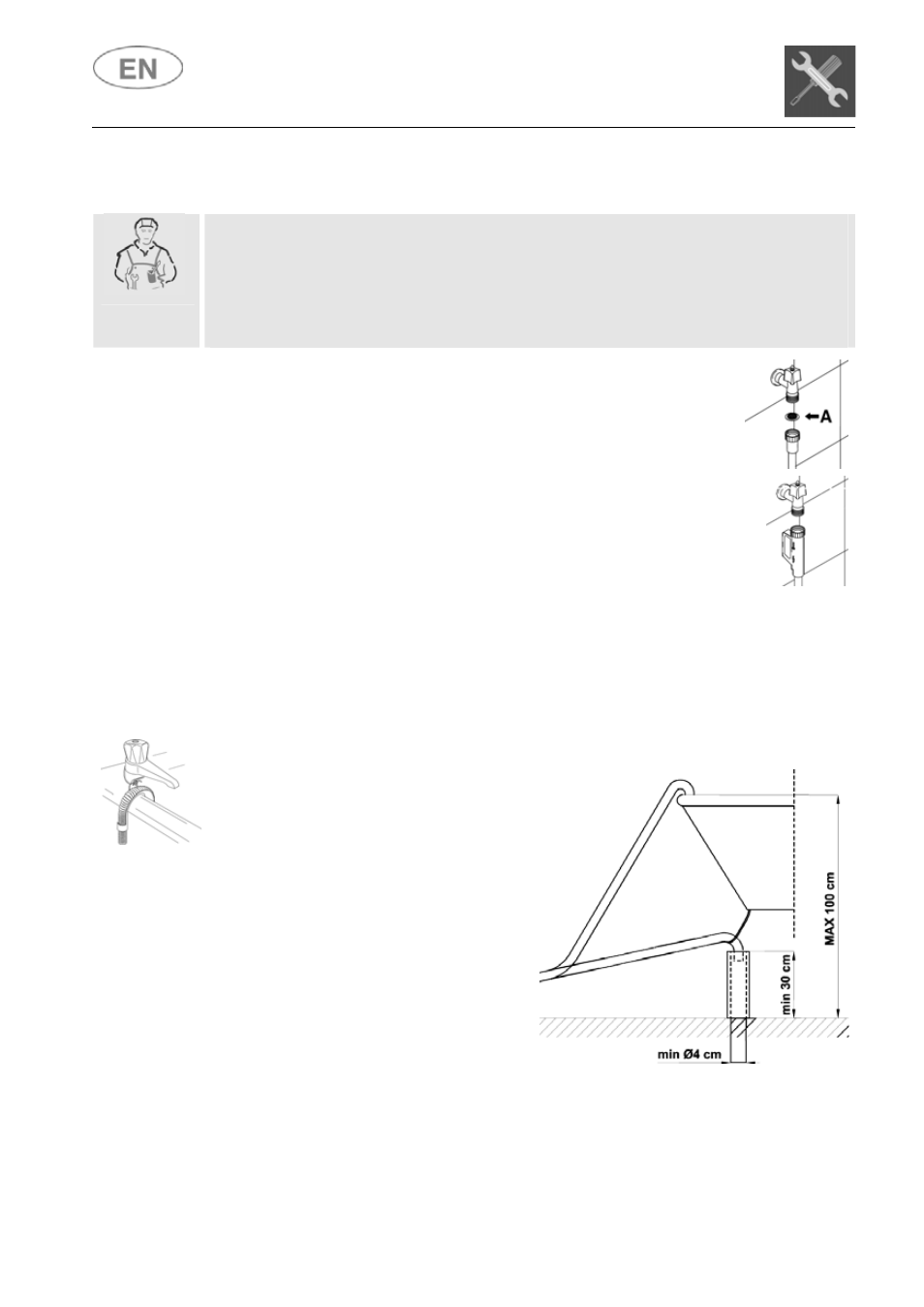 Installation instructions, 1 water supply connection, Connecting to the water supply | Drain connection | DE DIETRICH DVY1010 User Manual | Page 8 / 33