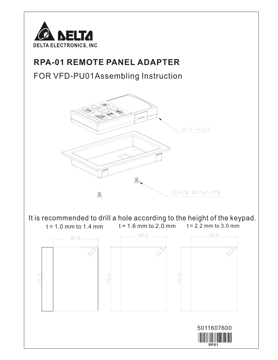Delta Electronics RPA-01 User Manual | 1 page