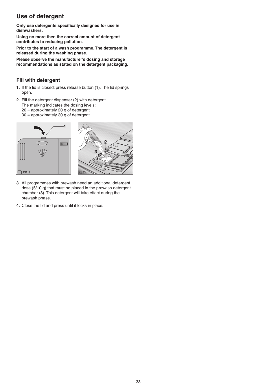 Use of detergent | DE DIETRICH DVY430 User Manual | Page 33 / 60