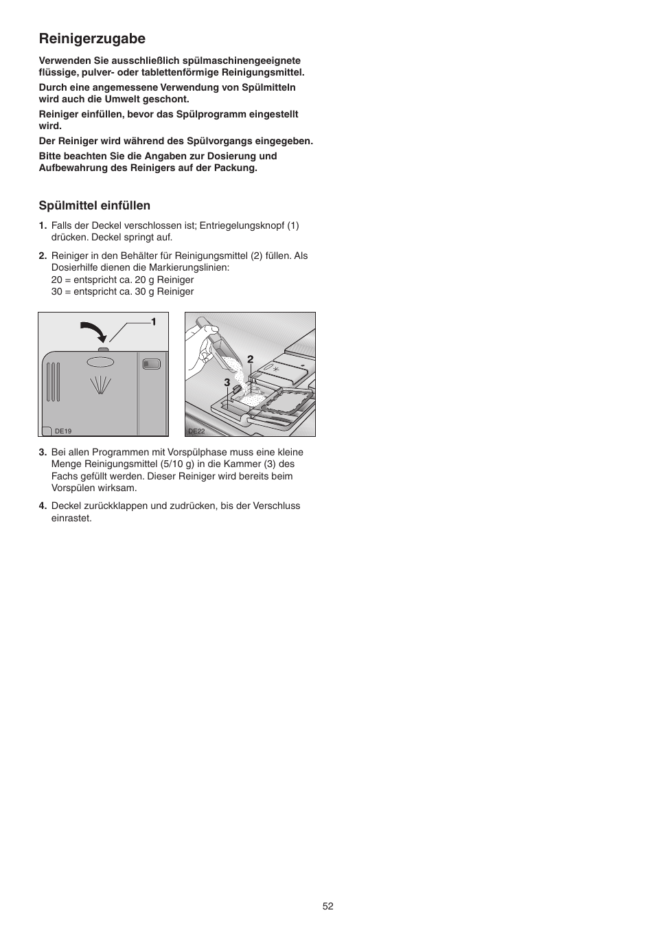 Reinigerzugabe | DE DIETRICH DVY430 User Manual | Page 52 / 60