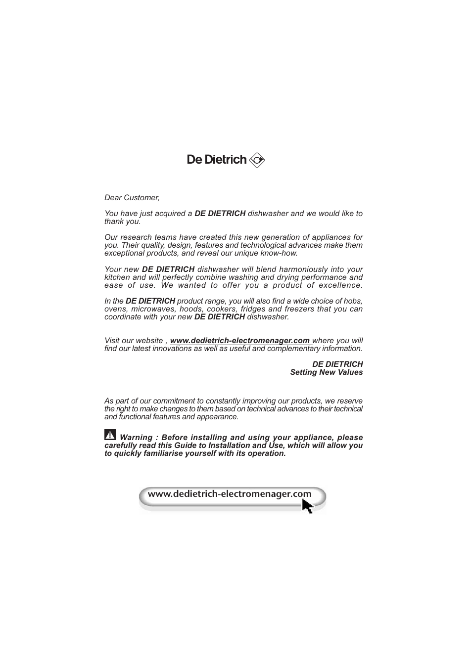 DE DIETRICH DVY640 User Manual | Page 2 / 19