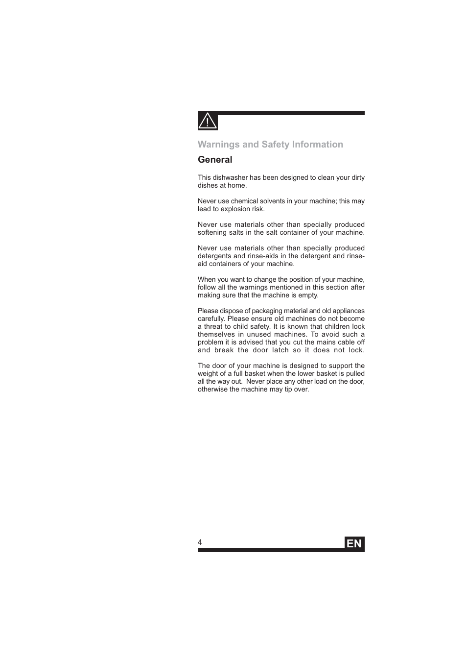 General warnings and safety information | DE DIETRICH DVY640 User Manual | Page 6 / 19