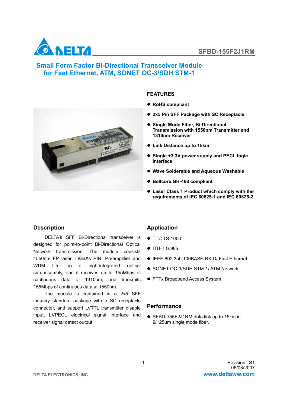 Delta Electronics SFBD-155F2J1RM User Manual | 7 pages