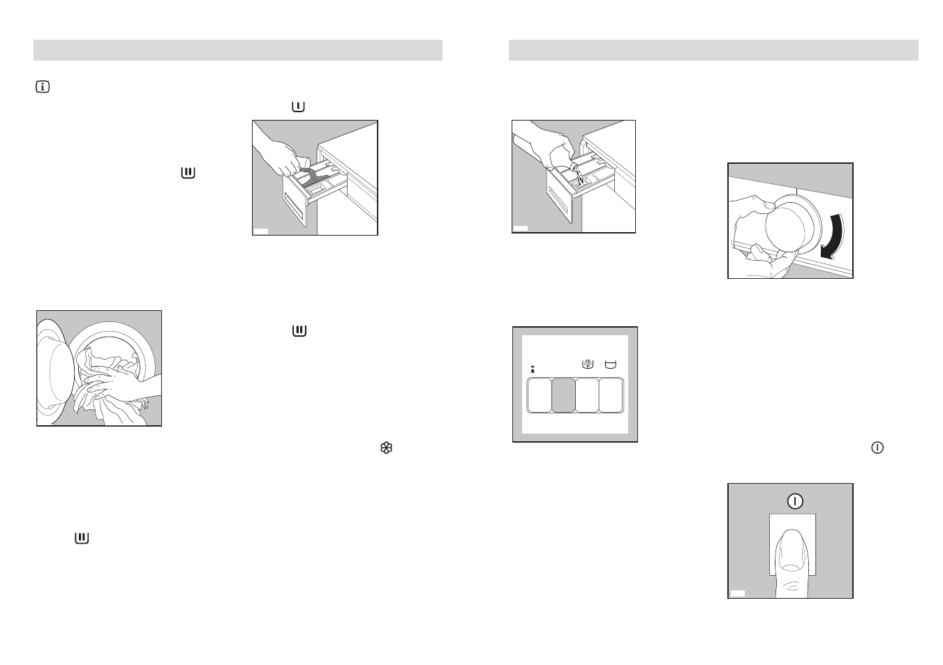Operating sequence, Load the laundry, Measure out the detergent | Measure out the liquid additive, Select the required option(s), Select the required programme, Start the machine | DE DIETRICH WBD1211 User Manual | Page 5 / 23