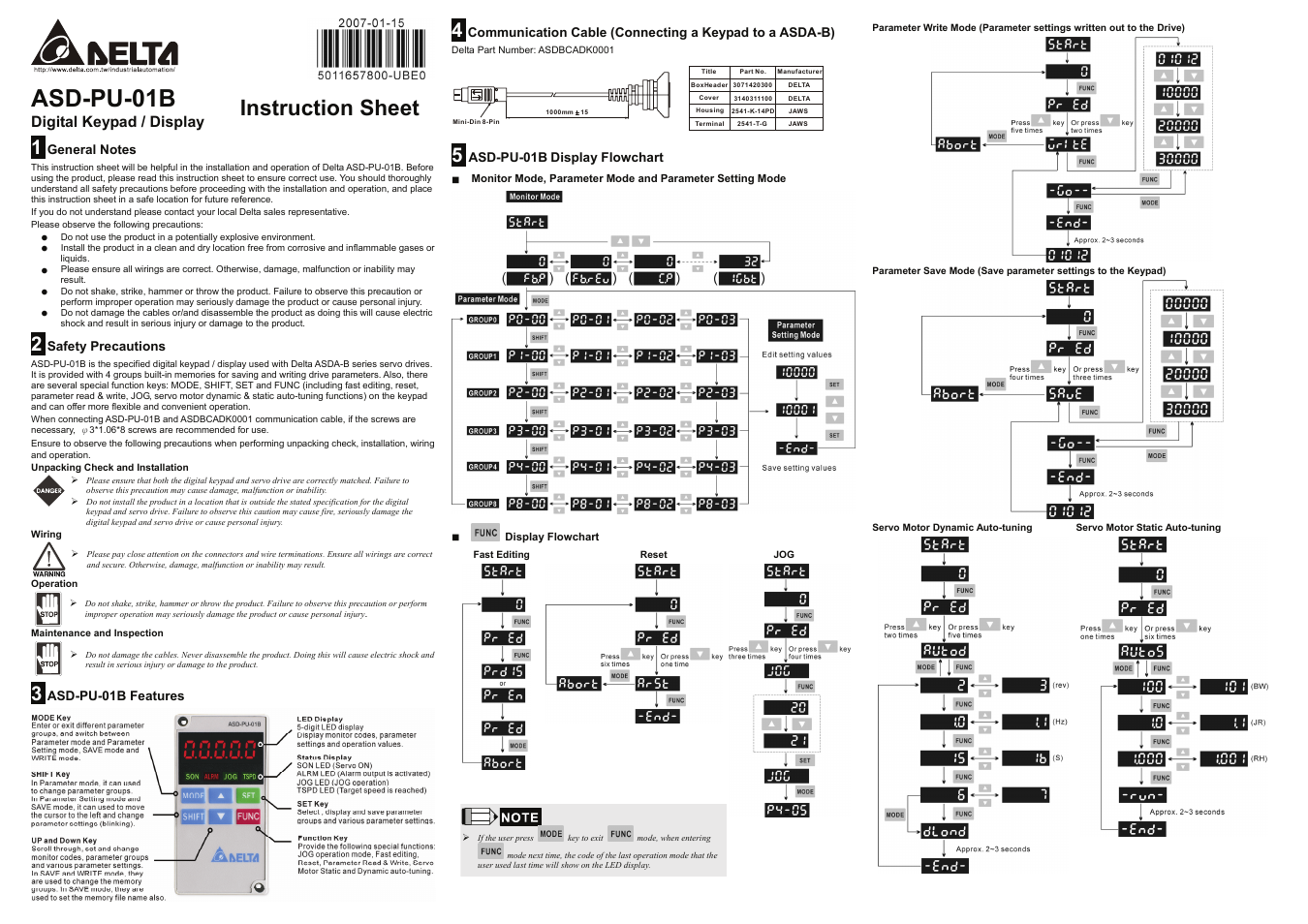 Delta Electronics Digital Keypad / Display ASD-PU-01B User Manual | 1 page