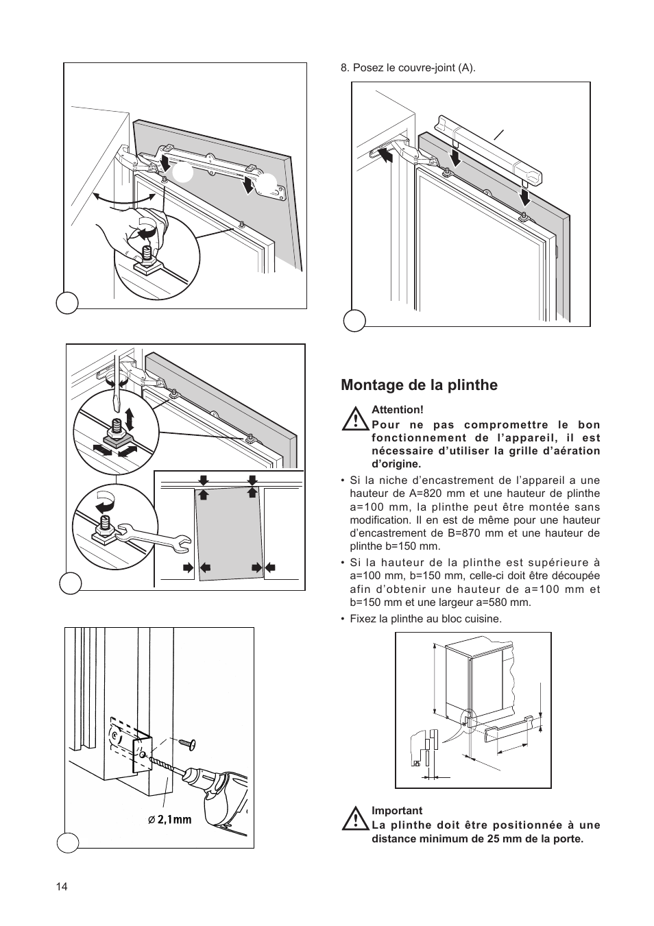 Montage de la plinthe | DE DIETRICH DFF310JE1 User Manual | Page 14 / 76
