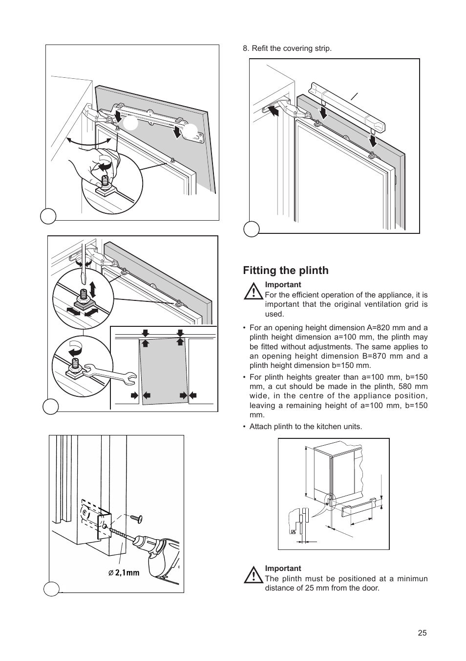 Fitting the plinth | DE DIETRICH DFF310JE1 User Manual | Page 25 / 76