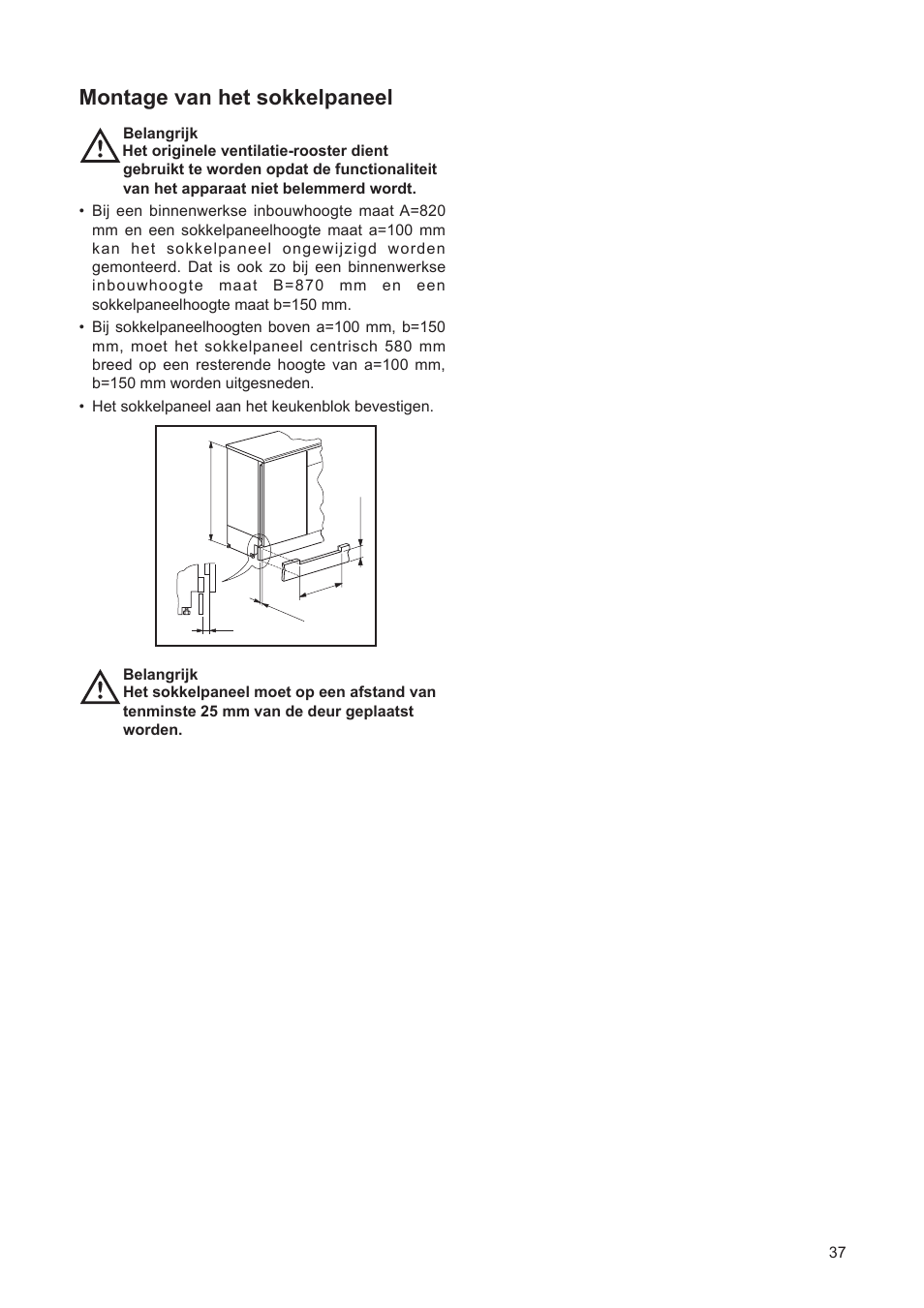 Montage van het sokkelpaneel | DE DIETRICH DFF310JE1 User Manual | Page 37 / 76