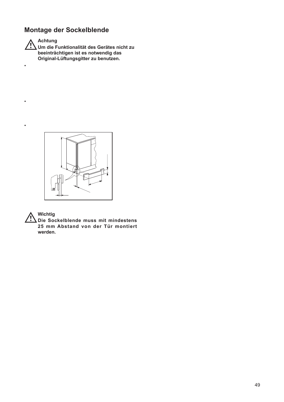 Montage der sockelblende | DE DIETRICH DFF310JE1 User Manual | Page 49 / 76