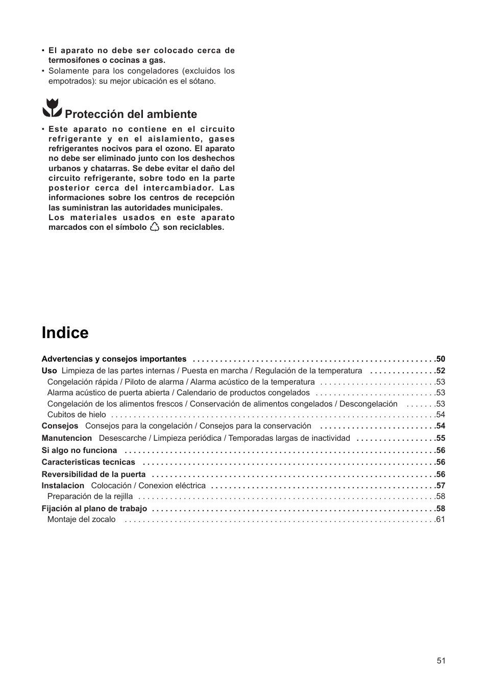 Indice, Protecci—n del ambiente | DE DIETRICH DFF310JE1 User Manual | Page 51 / 76