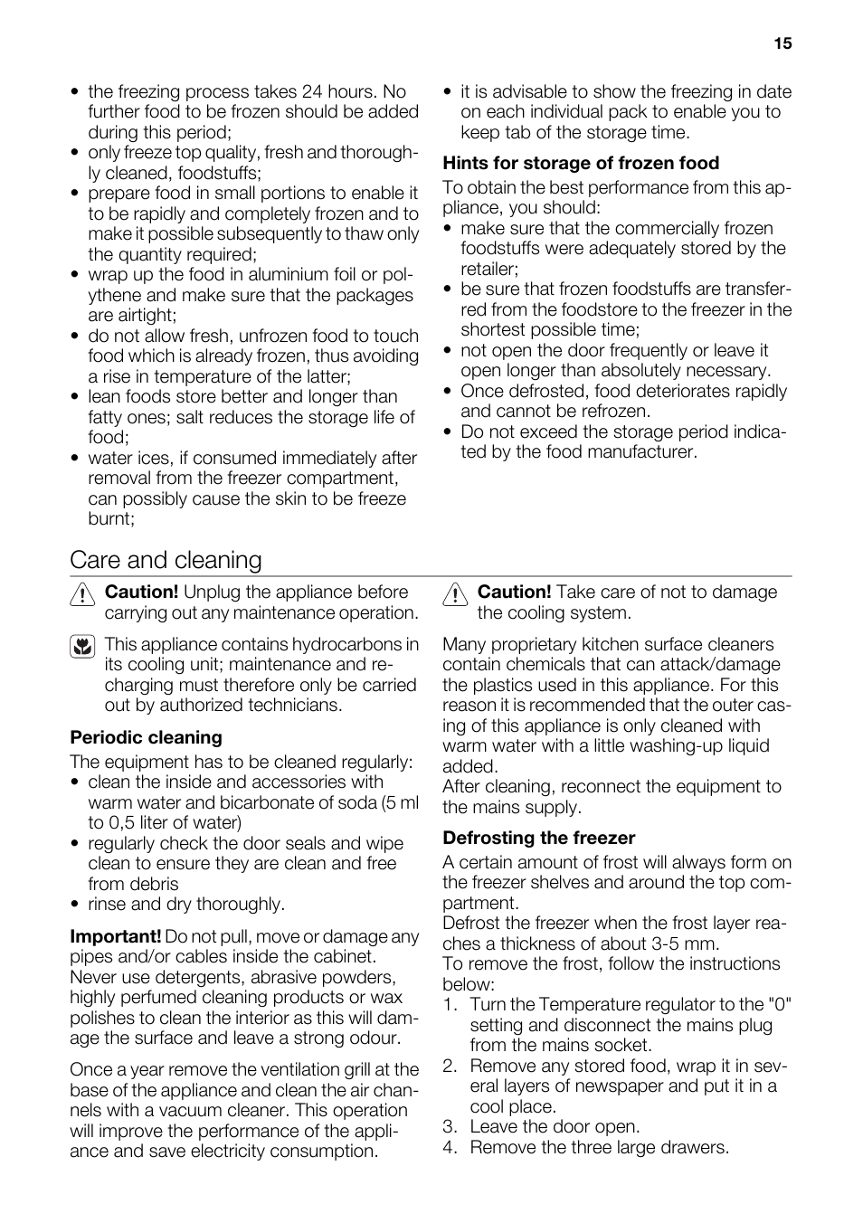 Care and cleaning | DE DIETRICH DFF910JE User Manual | Page 15 / 56