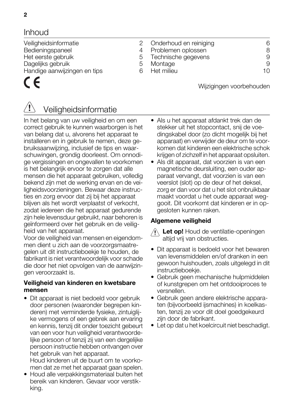 Inhoud, Veiligheidsinformatie | DE DIETRICH DFF910JE User Manual | Page 2 / 56