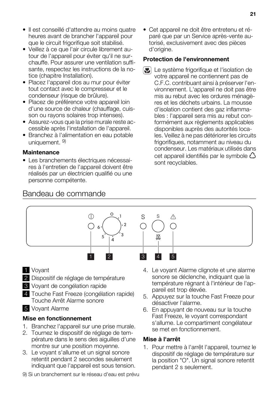 Bandeau de commande | DE DIETRICH DFF910JE User Manual | Page 21 / 56