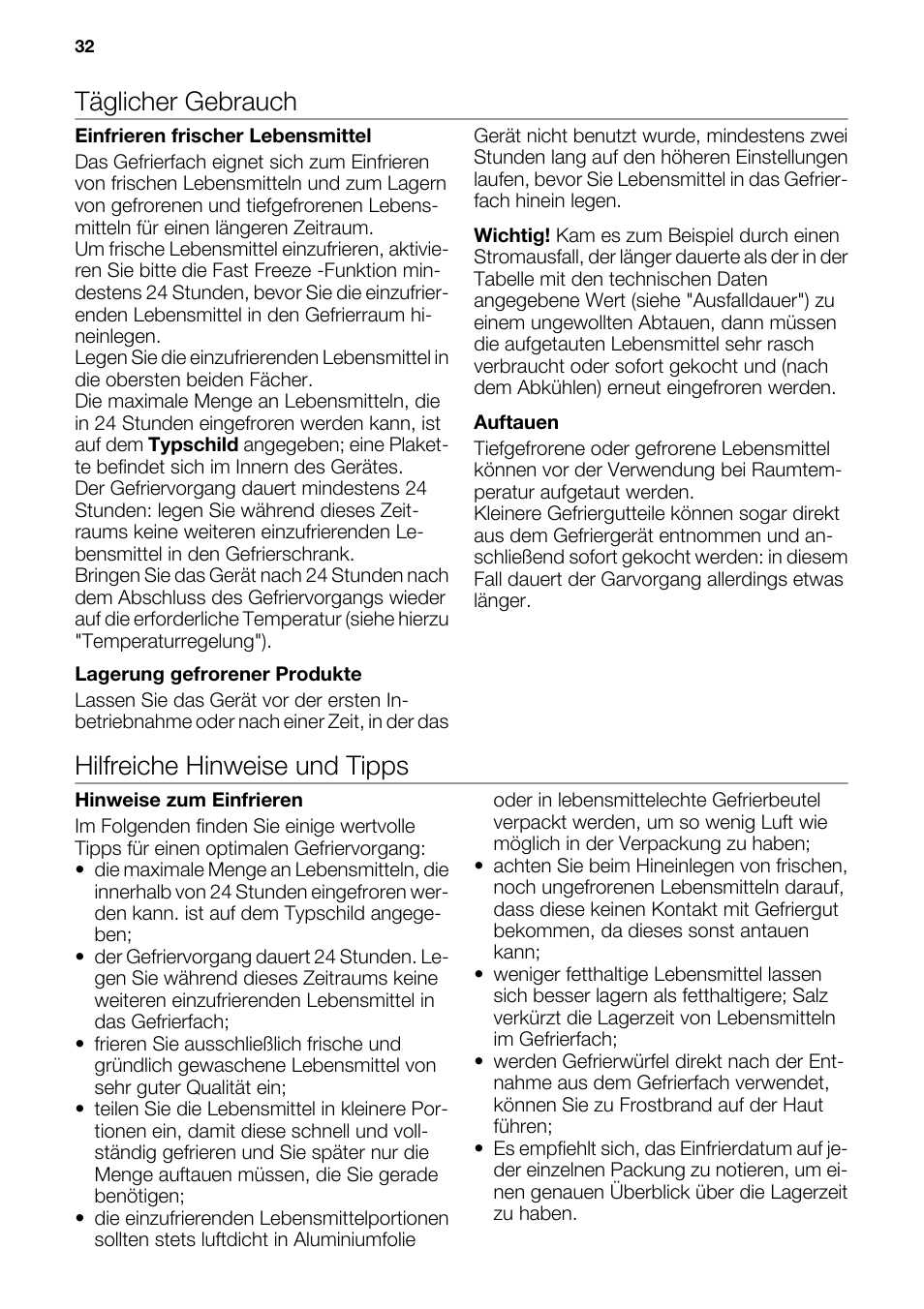 Täglicher gebrauch, Hilfreiche hinweise und tipps | DE DIETRICH DFF910JE User Manual | Page 32 / 56