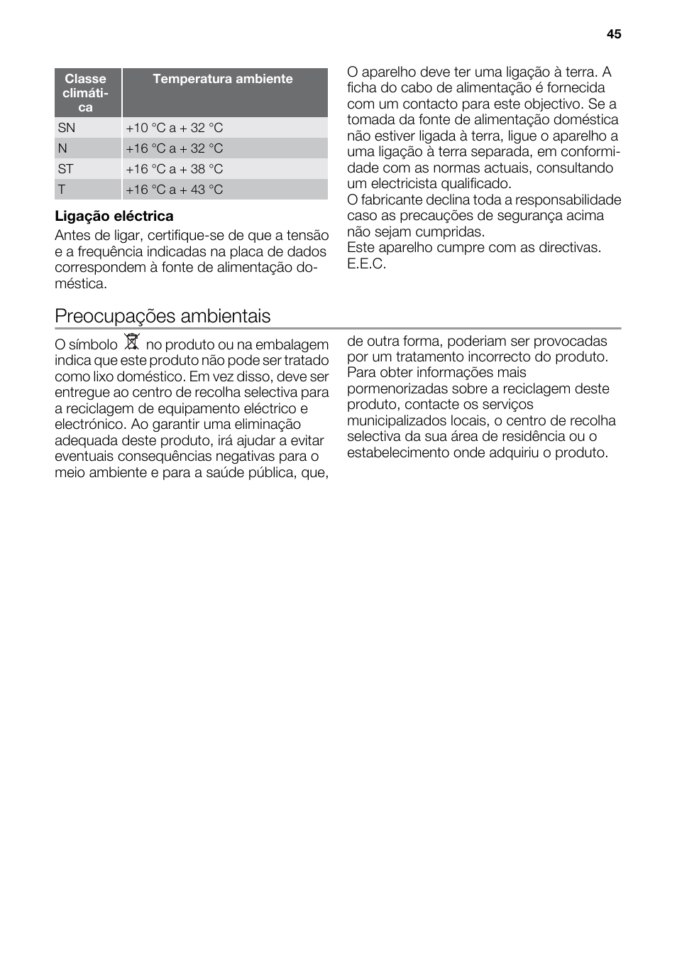 Preocupações ambientais | DE DIETRICH DFF910JE User Manual | Page 45 / 56