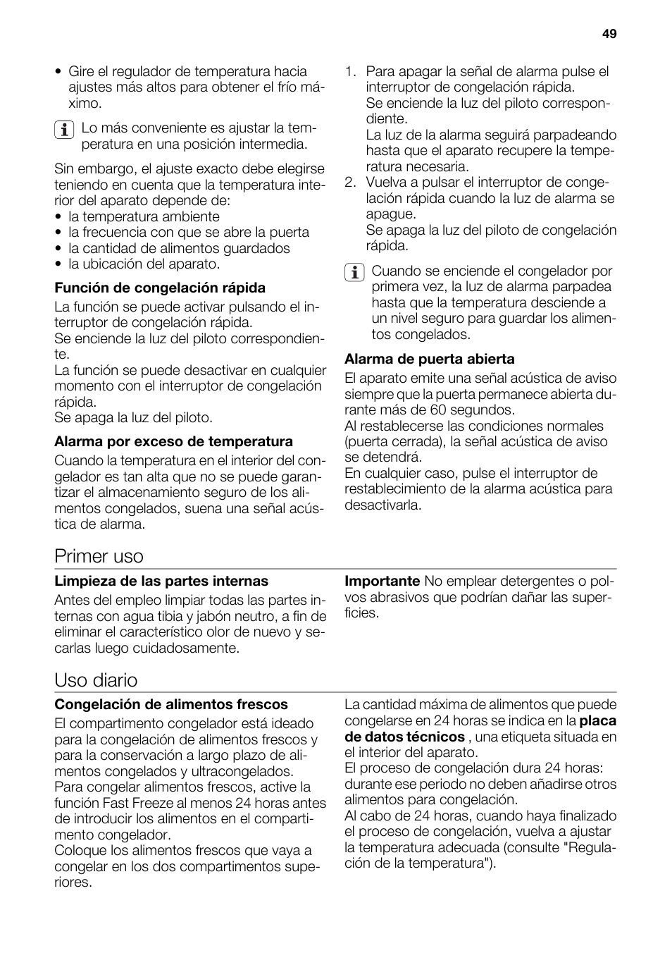 Primer uso, Uso diario | DE DIETRICH DFF910JE User Manual | Page 49 / 56