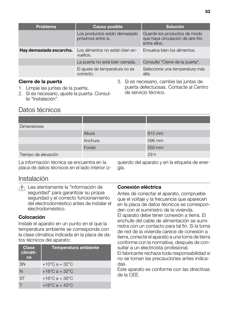 Datos técnicos, Instalación | DE DIETRICH DFF910JE User Manual | Page 53 / 56