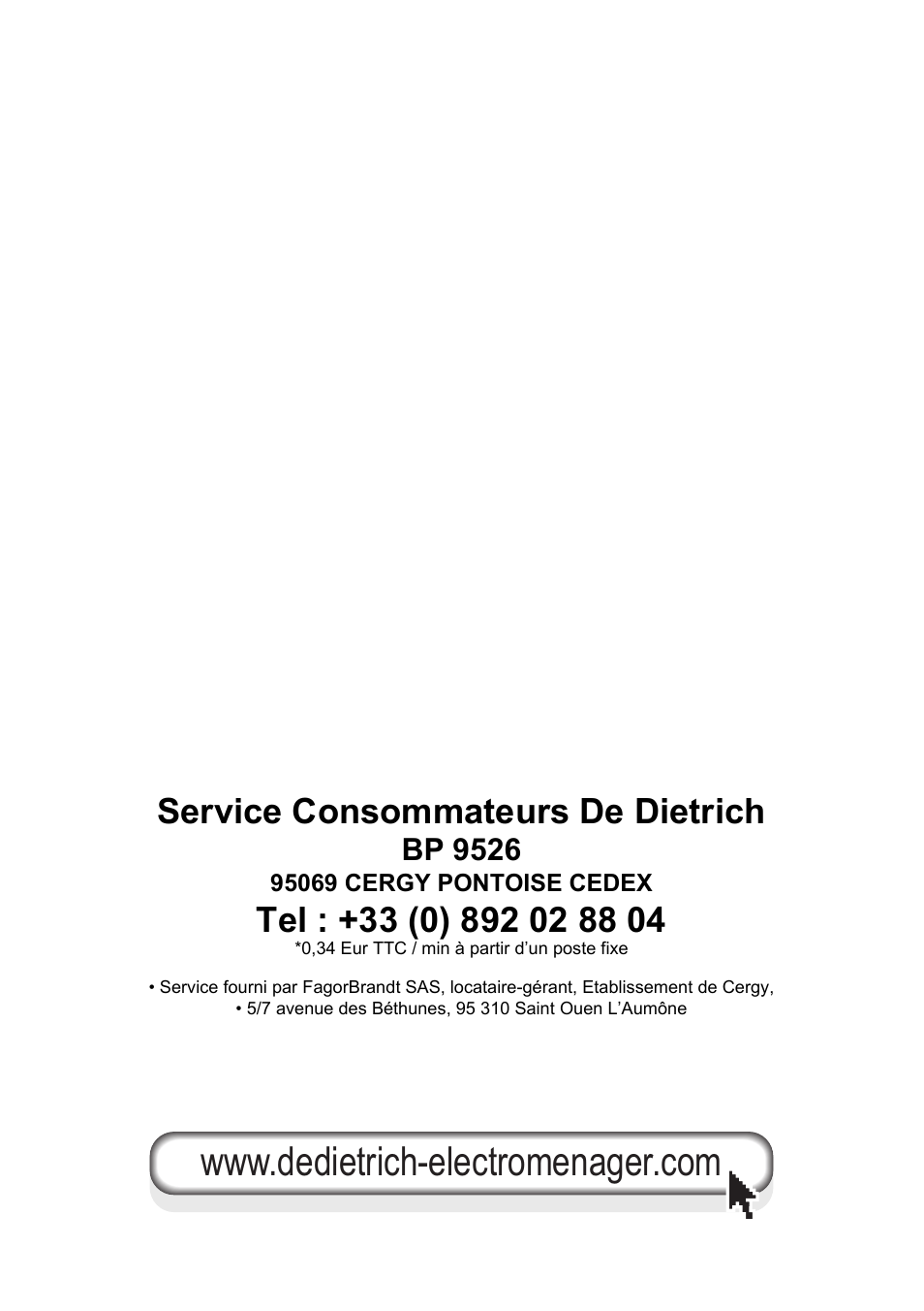 Service consommateurs de dietrich | DE DIETRICH DFF910JE User Manual | Page 55 / 56