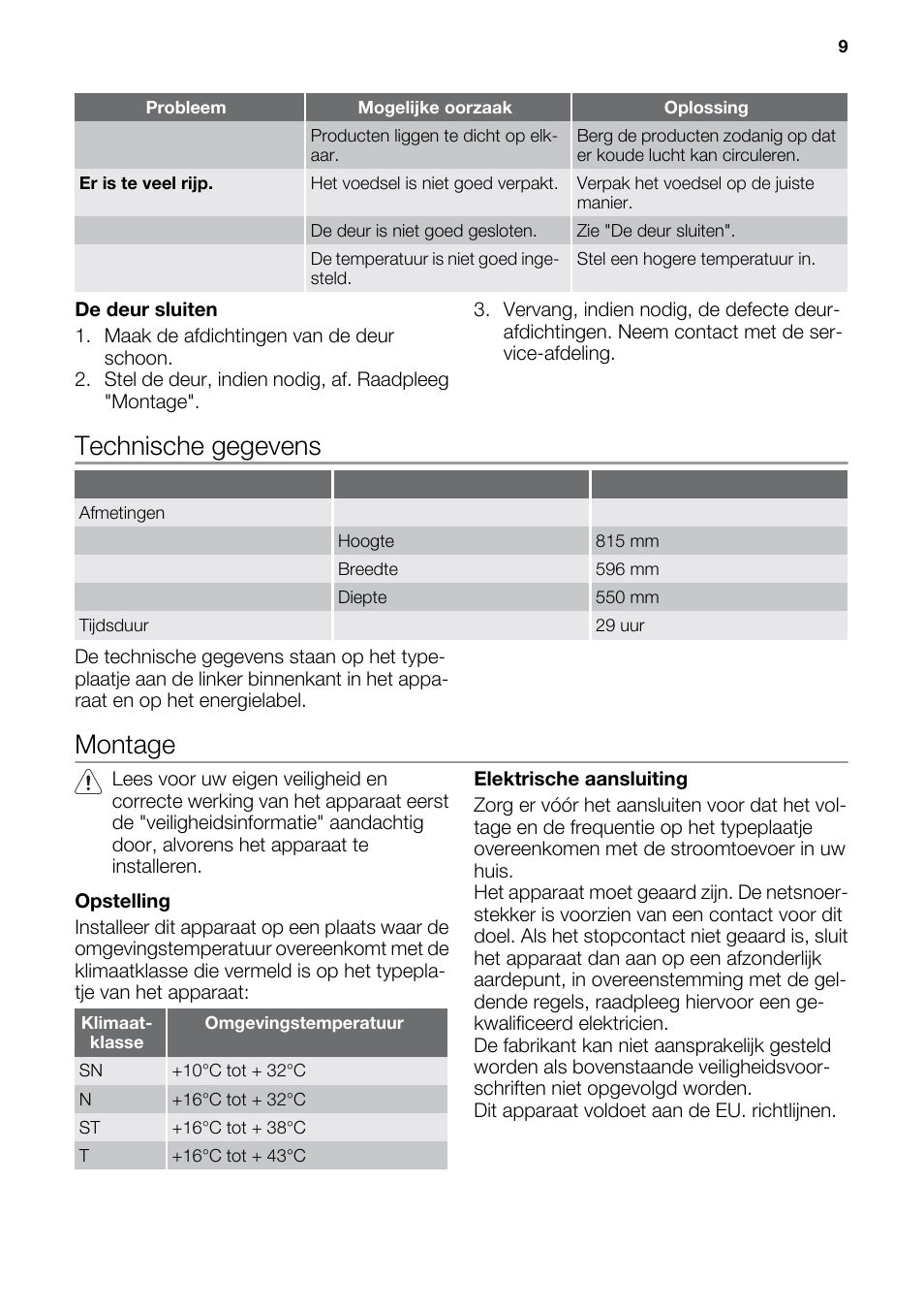 Technische gegevens, Montage | DE DIETRICH DFF910JE User Manual | Page 9 / 56