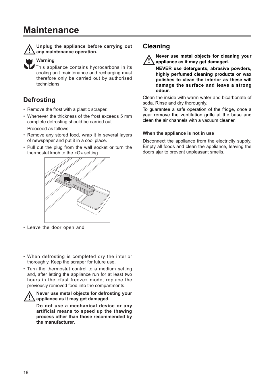 Maintenance, Defrosting, Cleaning | DE DIETRICH DFS511JE1 User Manual | Page 6 / 12