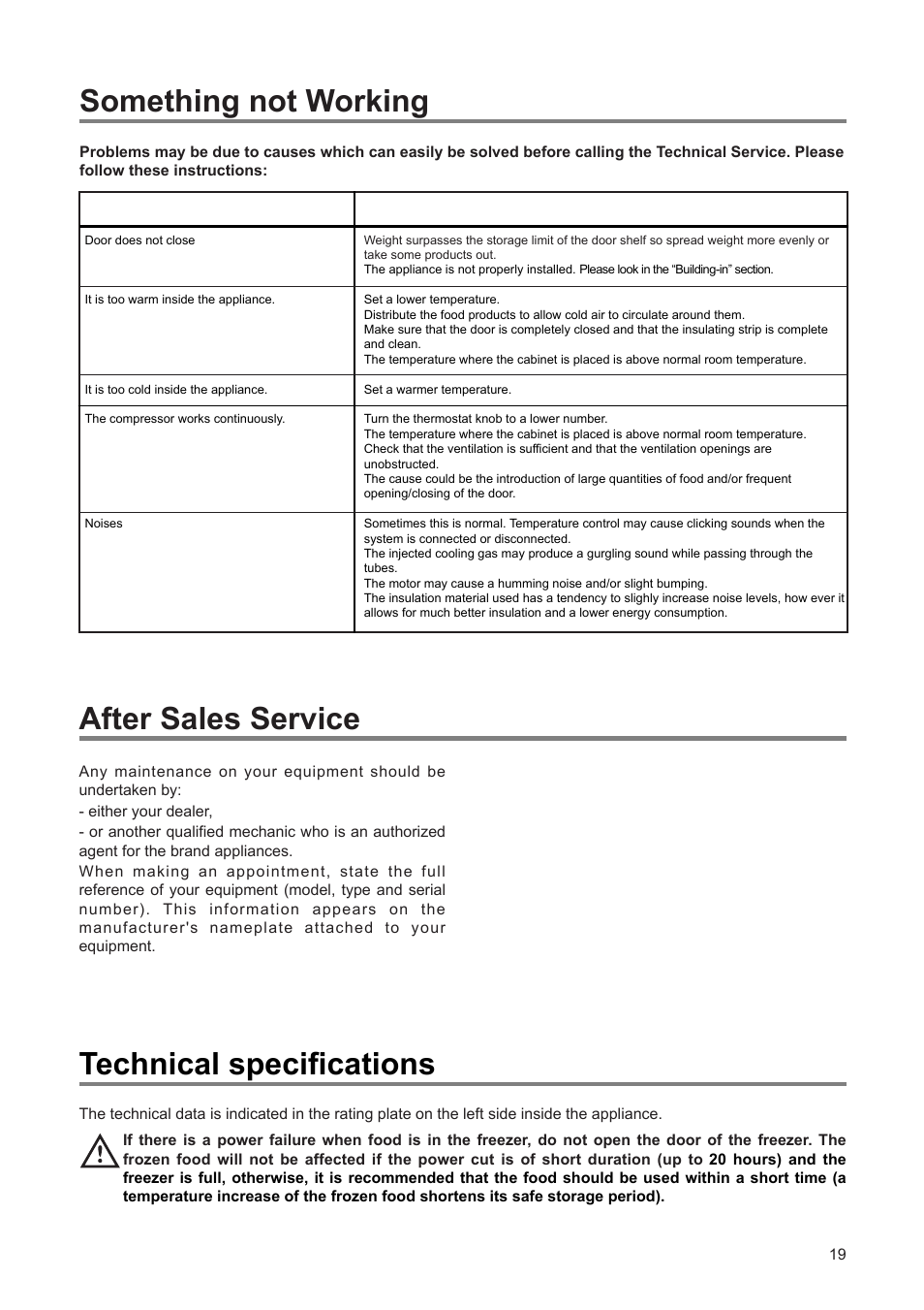 Something not working, After sales service technical specifications | DE DIETRICH DFS511JE1 User Manual | Page 7 / 12
