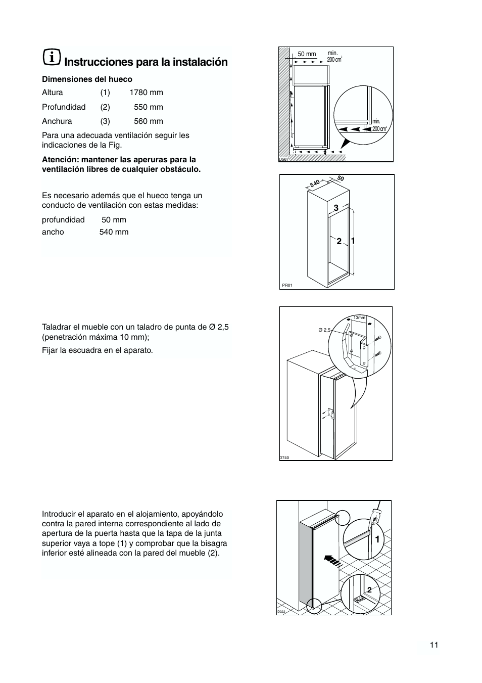 Instrucciones para la instalación | DE DIETRICH DFS620JE User Manual | Page 11 / 40