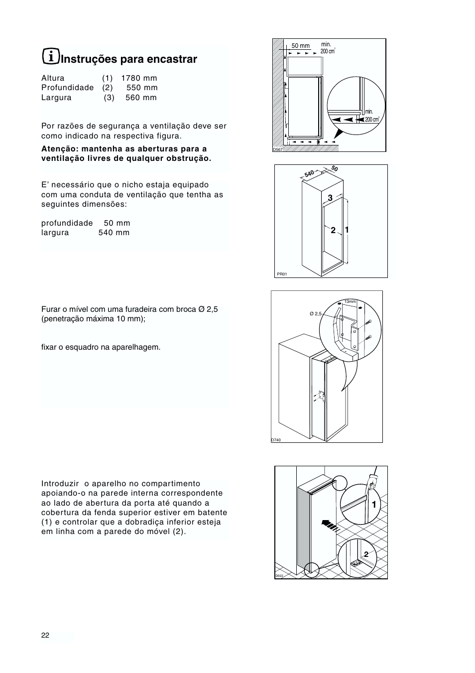 Instruções para encastrar | DE DIETRICH DFS620JE User Manual | Page 22 / 40