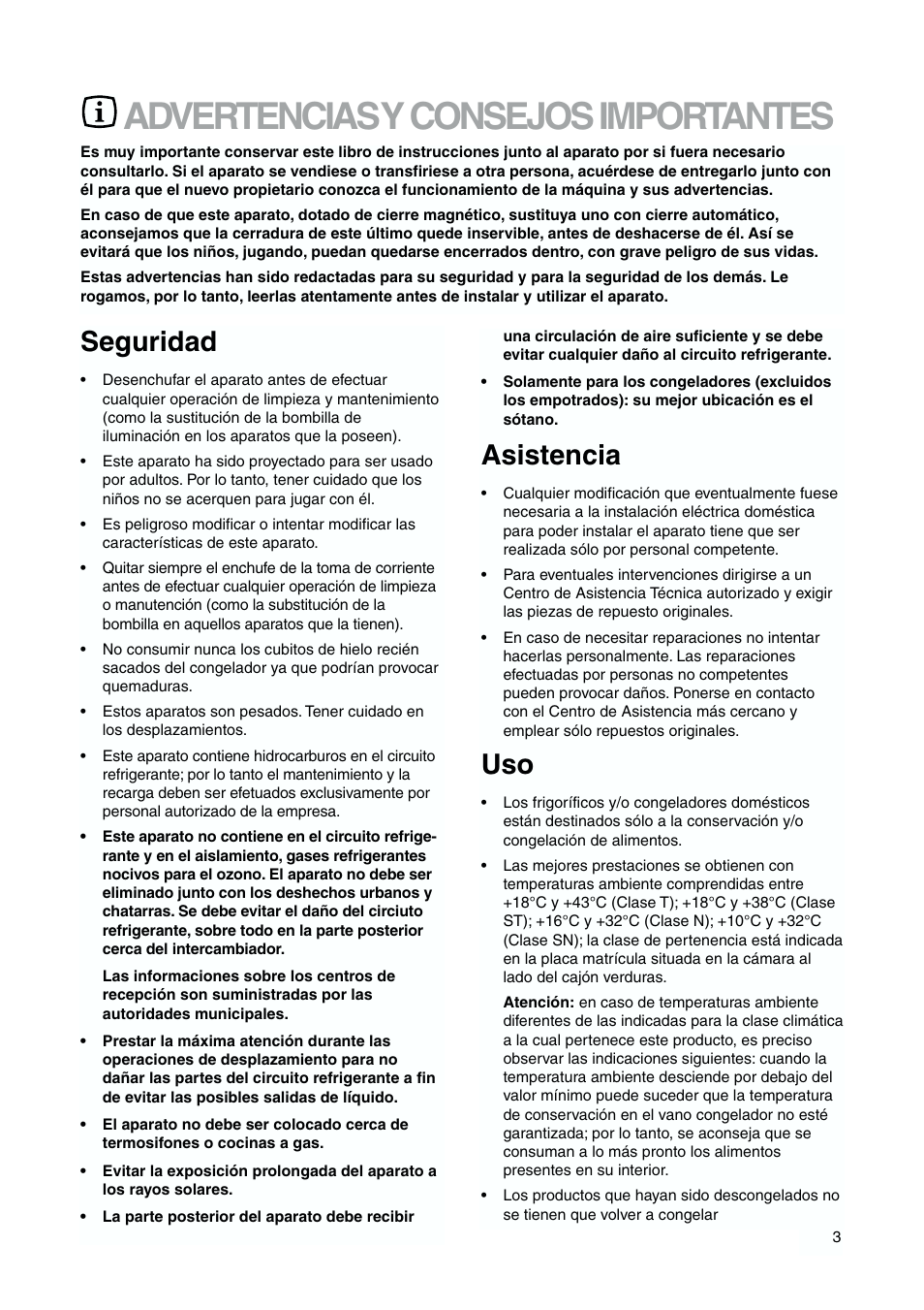 Advertencias y consejos importantes, Seguridad, Asistencia | DE DIETRICH DFS620JE User Manual | Page 3 / 40