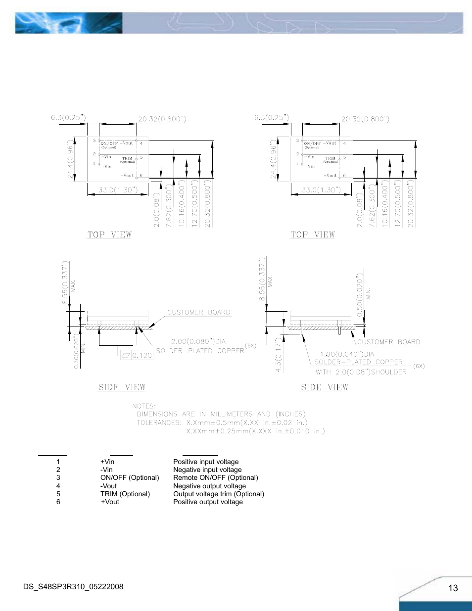 Mechanical drawing | Delta Electronics Series S48SP User Manual | Page 13 / 14