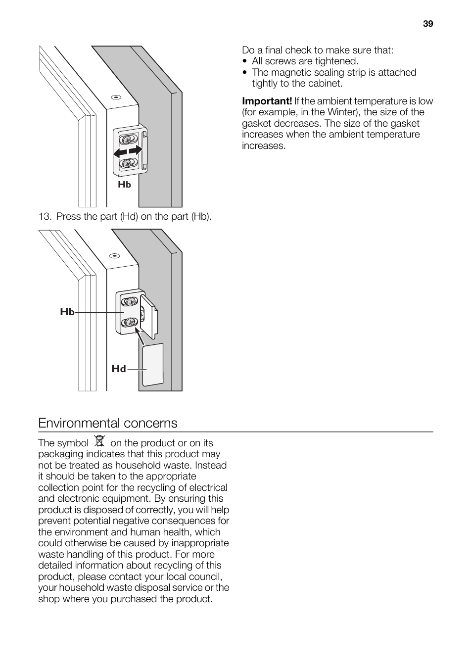 Environmental concerns | DE DIETRICH DFS911JE User Manual | Page 13 / 15