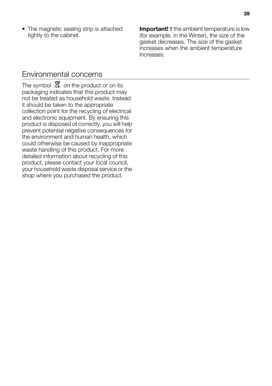 Environmental concerns | DE DIETRICH DFS914JE User Manual | Page 13 / 15