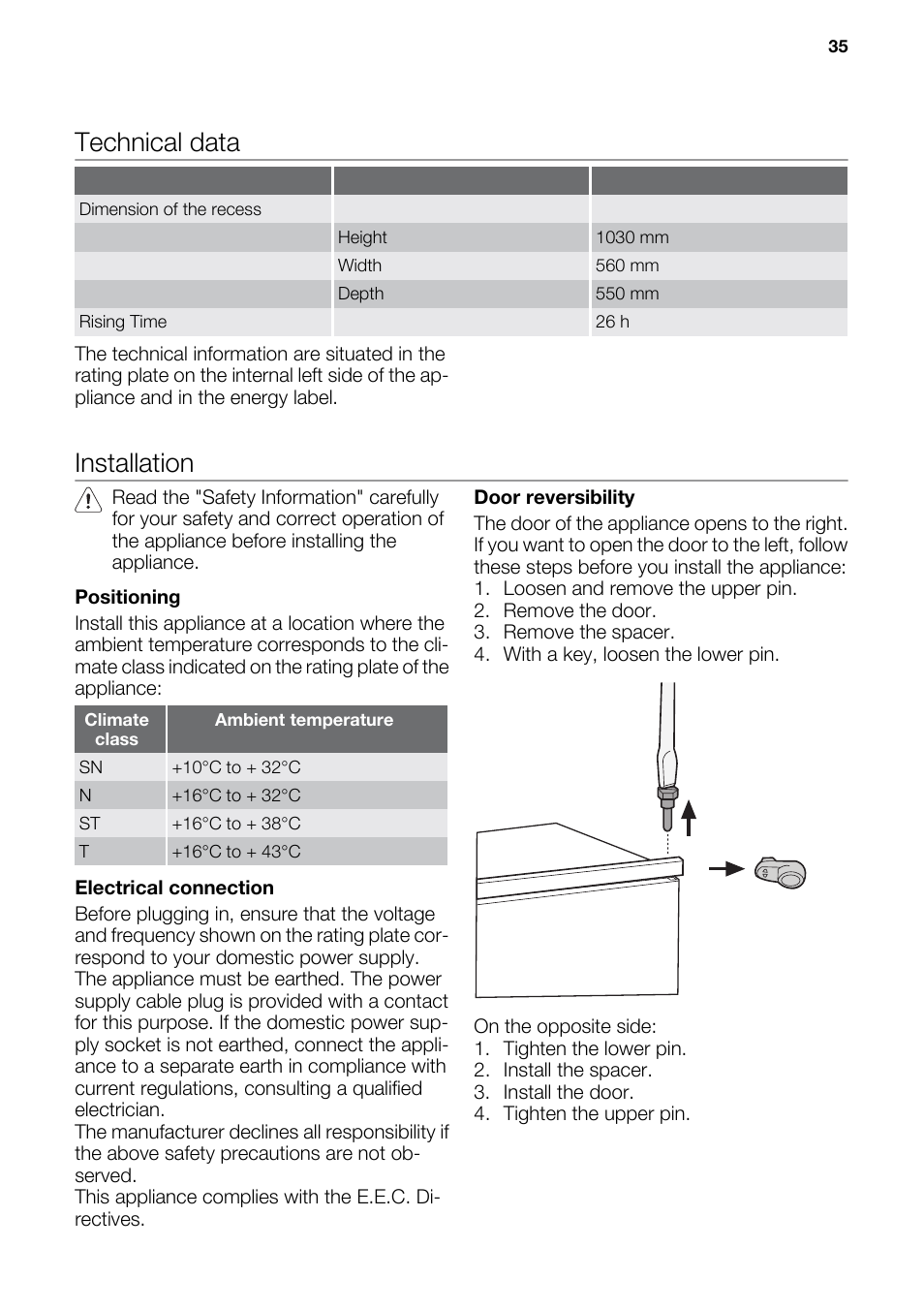 Technical data, Installation | DE DIETRICH DFS914JE User Manual | Page 9 / 15