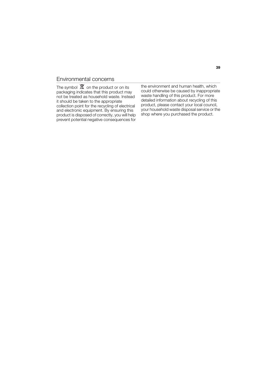 Environmental concerns | DE DIETRICH DFS920JE User Manual | Page 13 / 15