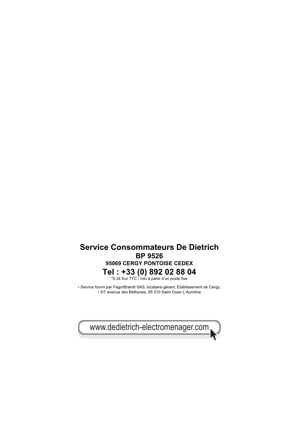 Service consommateurs de dietrich | DE DIETRICH DFS920JE User Manual | Page 14 / 15