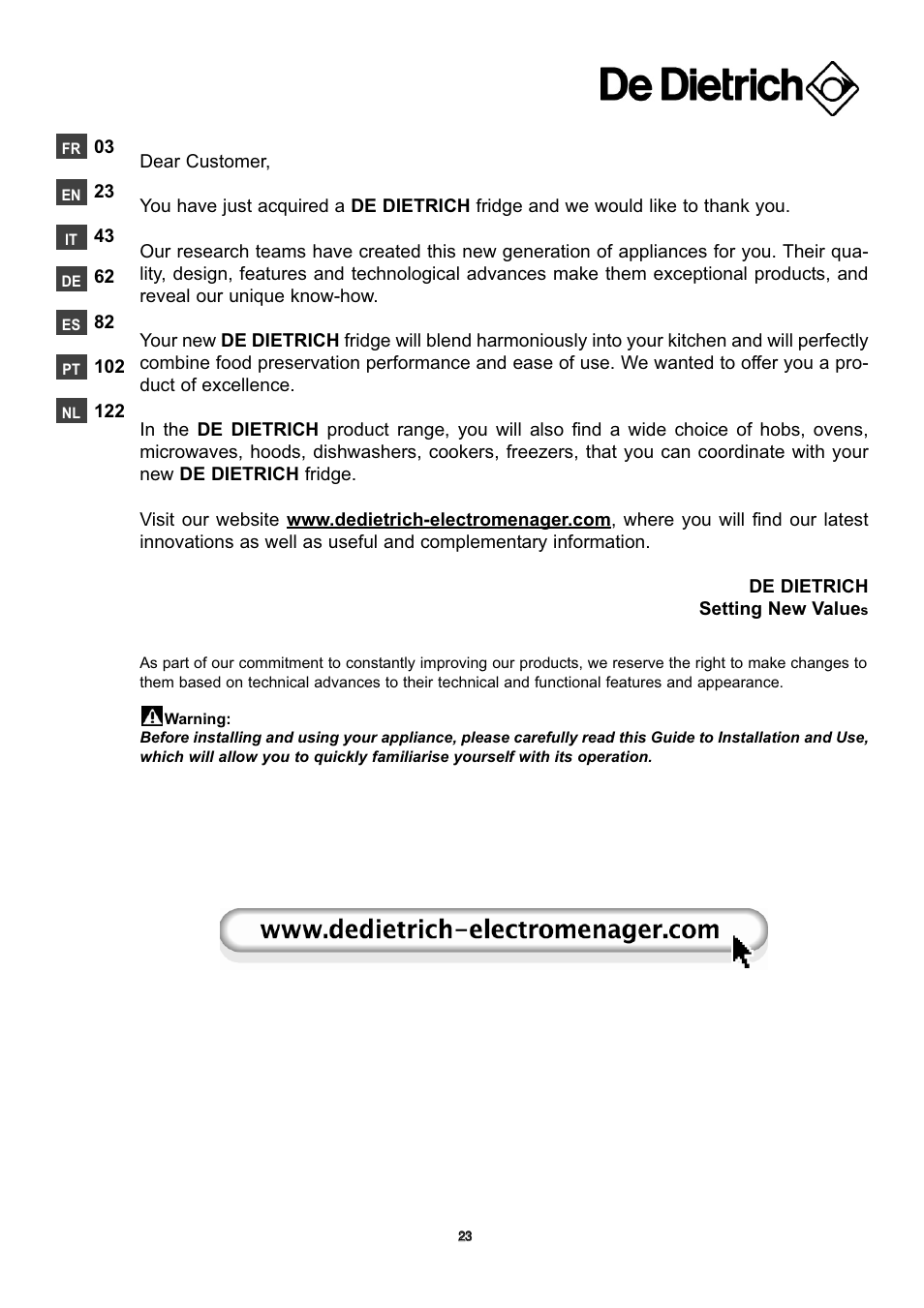 DE DIETRICH DKD845 User Manual | Page 2 / 22