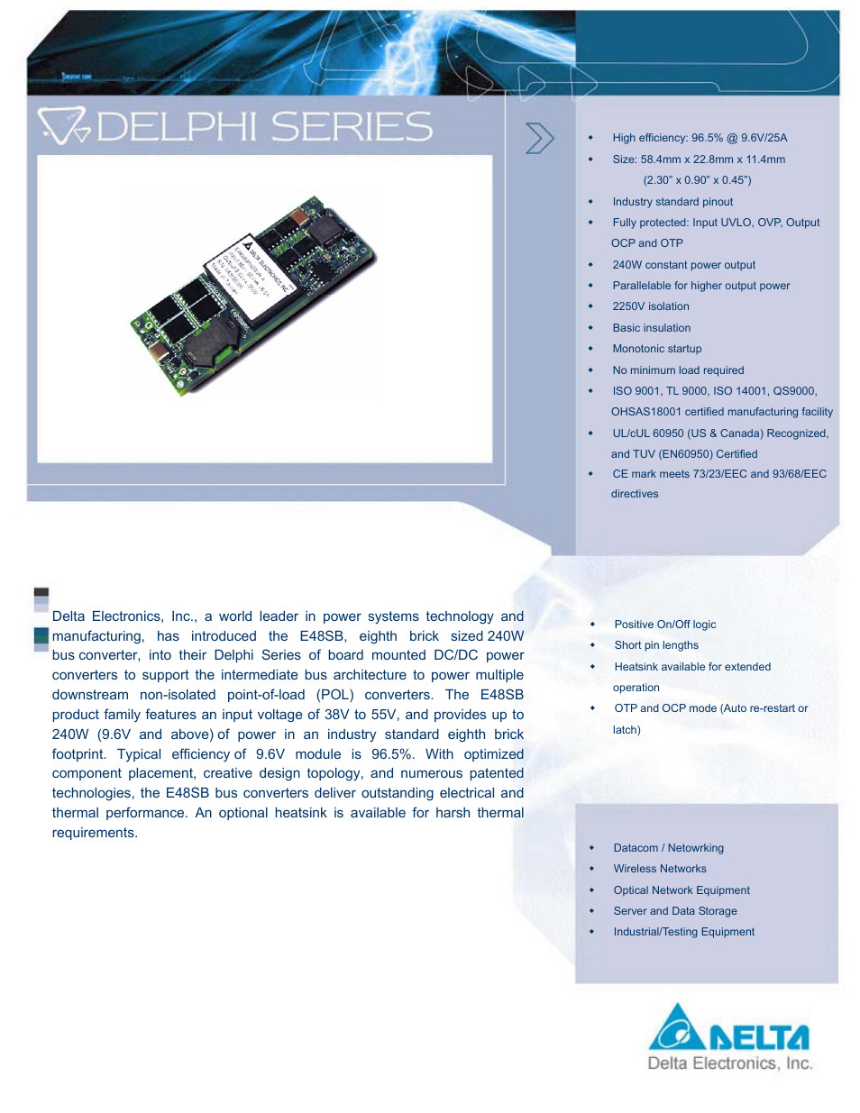 Delta Electronics Series 240W User Manual | 11 pages