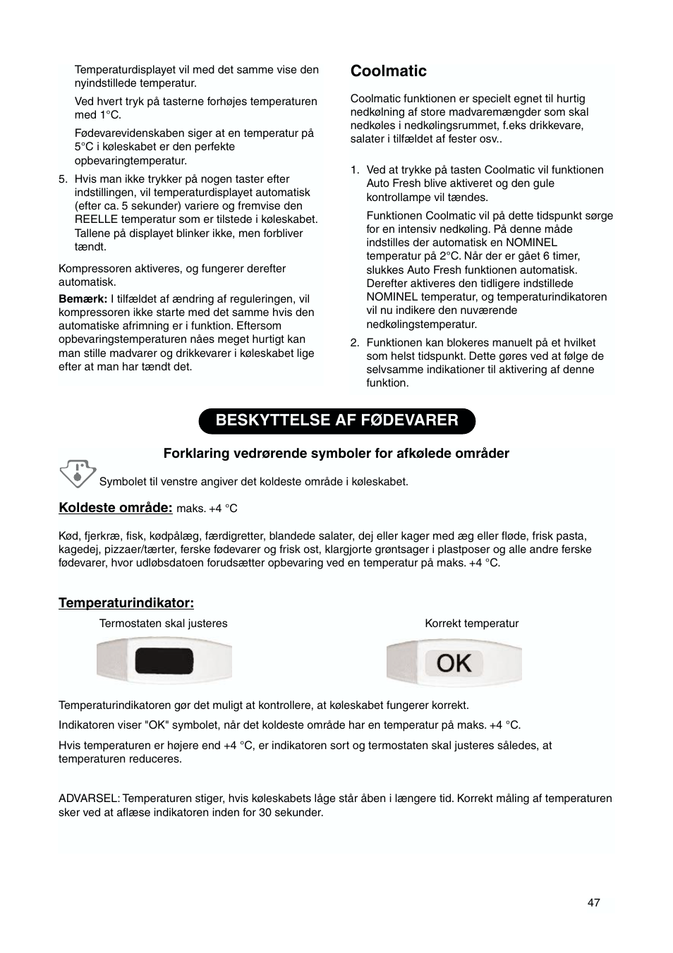 Beskyttelse af fødevarer coolmatic | DE DIETRICH DKH876 User Manual | Page 47 / 60