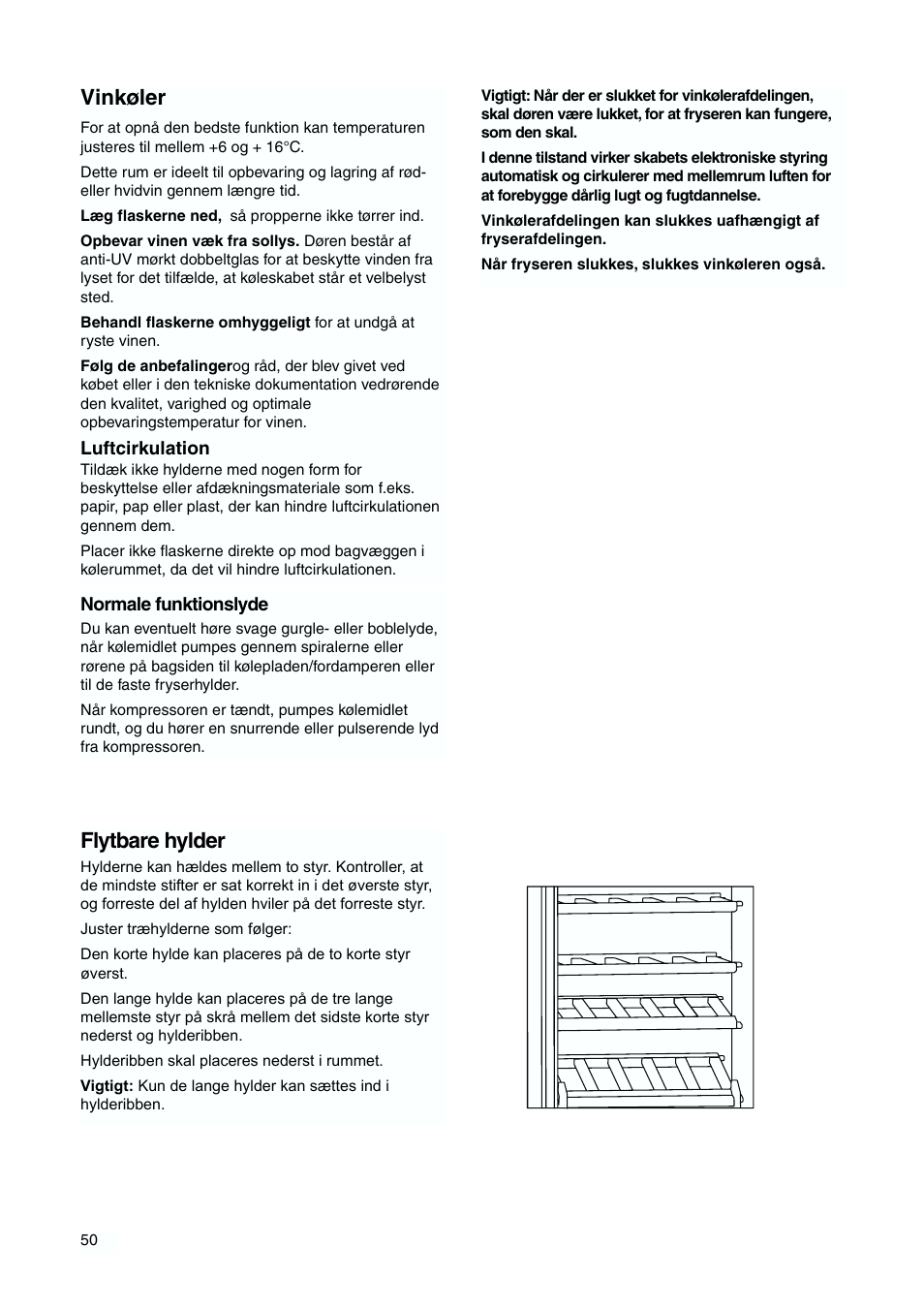 Vinkøler, Flytbare hylder | DE DIETRICH DKH876 User Manual | Page 50 / 60