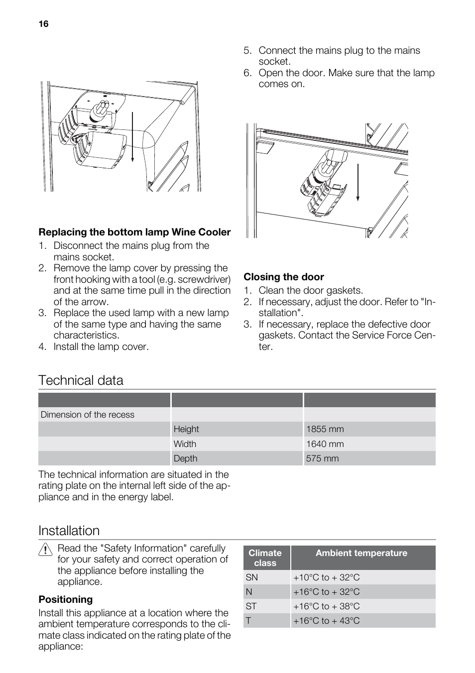 Technical data, Installation | DE DIETRICH DKH876 User Manual | Page 16 / 20