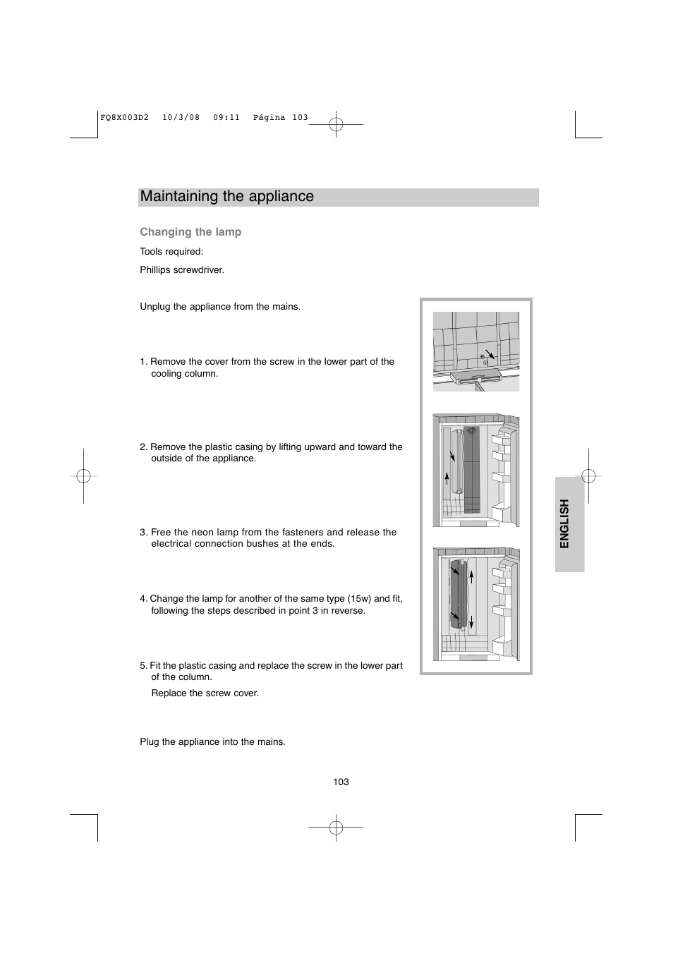 Maintaining the appliance | DE DIETRICH DKP821_823_825_833_837 User Manual | Page 103 / 108