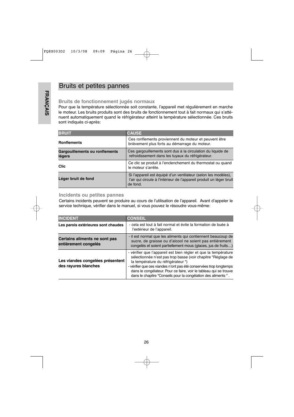 Bruits et petites pannes | DE DIETRICH DKP821_823_825_833_837 User Manual | Page 26 / 108