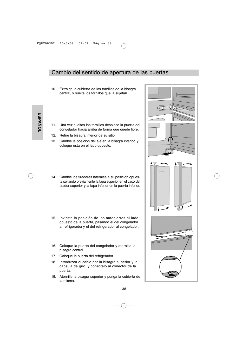 Cambio del sentido de apertura de las puertas | DE DIETRICH DKP821_823_825_833_837 User Manual | Page 38 / 108