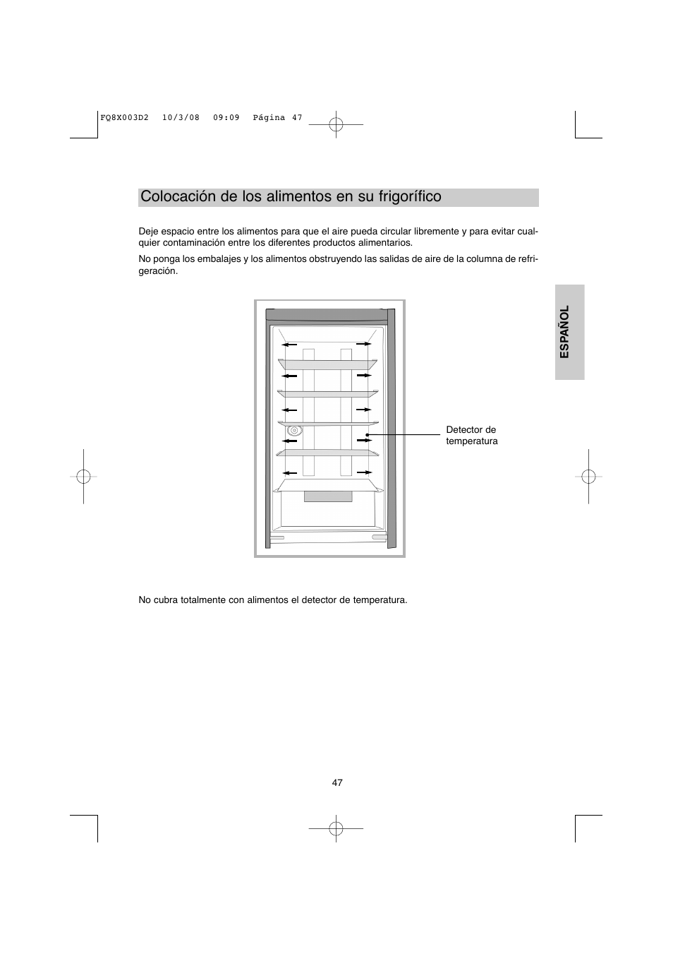 Colocación de los alimentos en su frigorífico | DE DIETRICH DKP821_823_825_833_837 User Manual | Page 47 / 108
