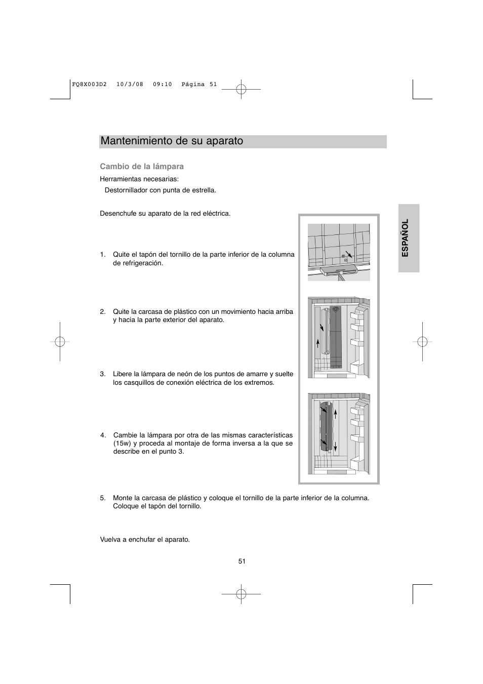 Mantenimiento de su aparato | DE DIETRICH DKP821_823_825_833_837 User Manual | Page 51 / 108