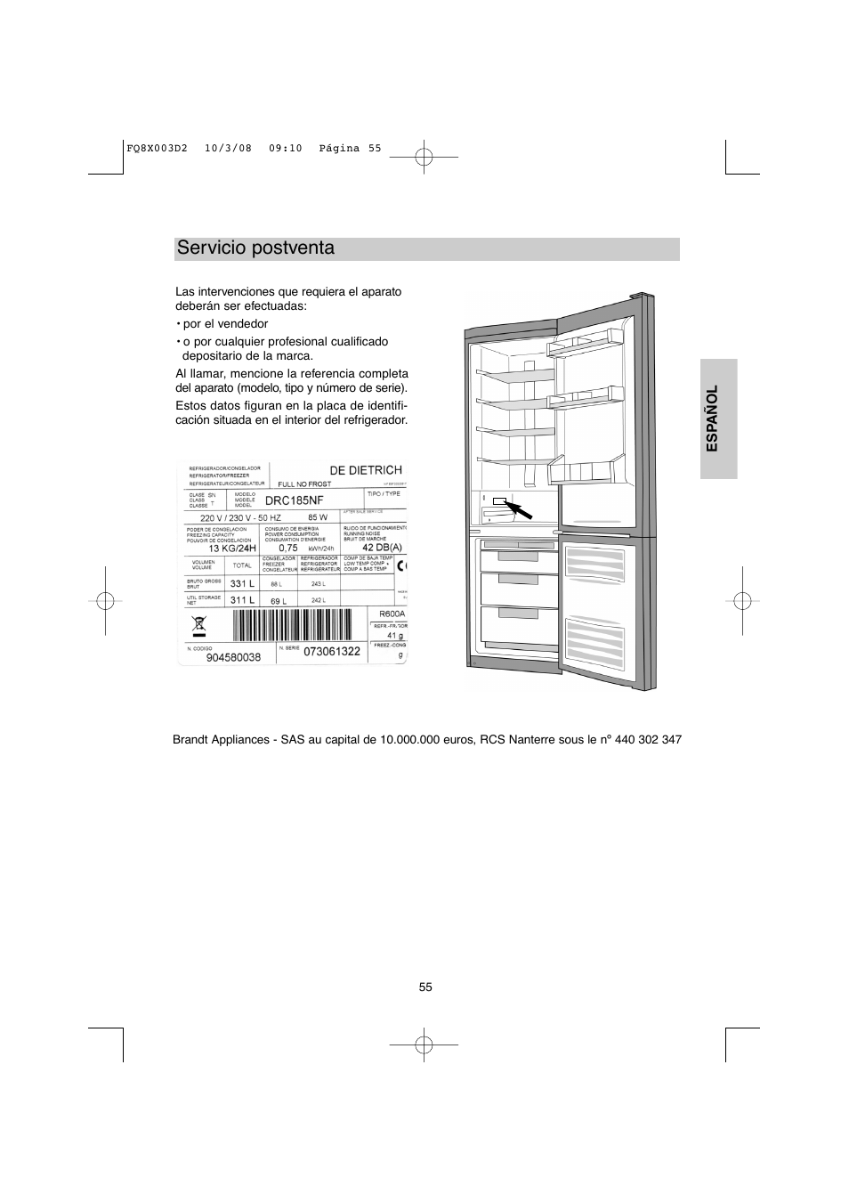 Servicio postventa | DE DIETRICH DKP821_823_825_833_837 User Manual | Page 55 / 108