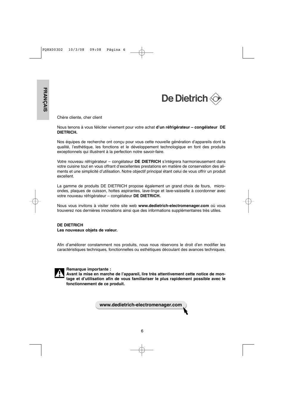 DE DIETRICH DKP821_823_825_833_837 User Manual | Page 6 / 108